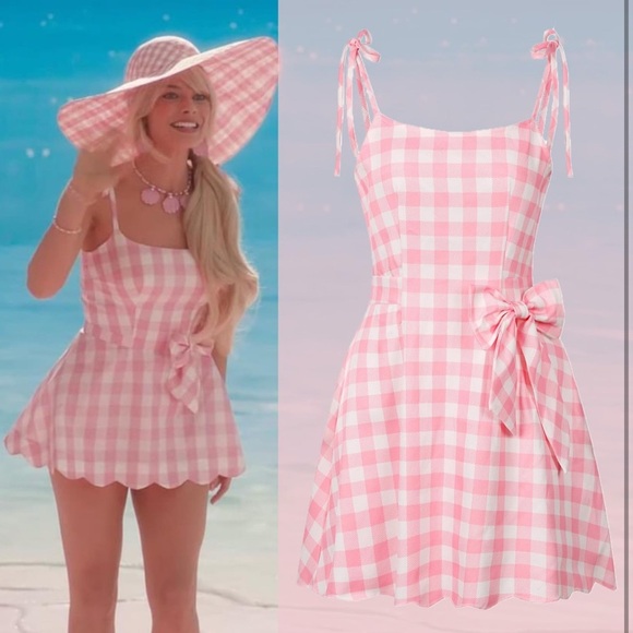 Barbie Costume Dress Pink Plaid Halloween Costume Princess Movie Cosplay NWOT - Picture 4 of 10